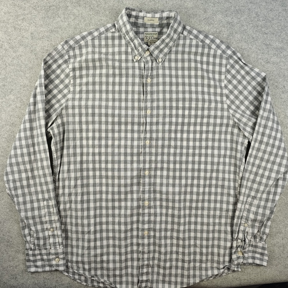 J Crew Shirt Mens Large Classic Gray Check Long Sleeve Button‎ Down Stretch